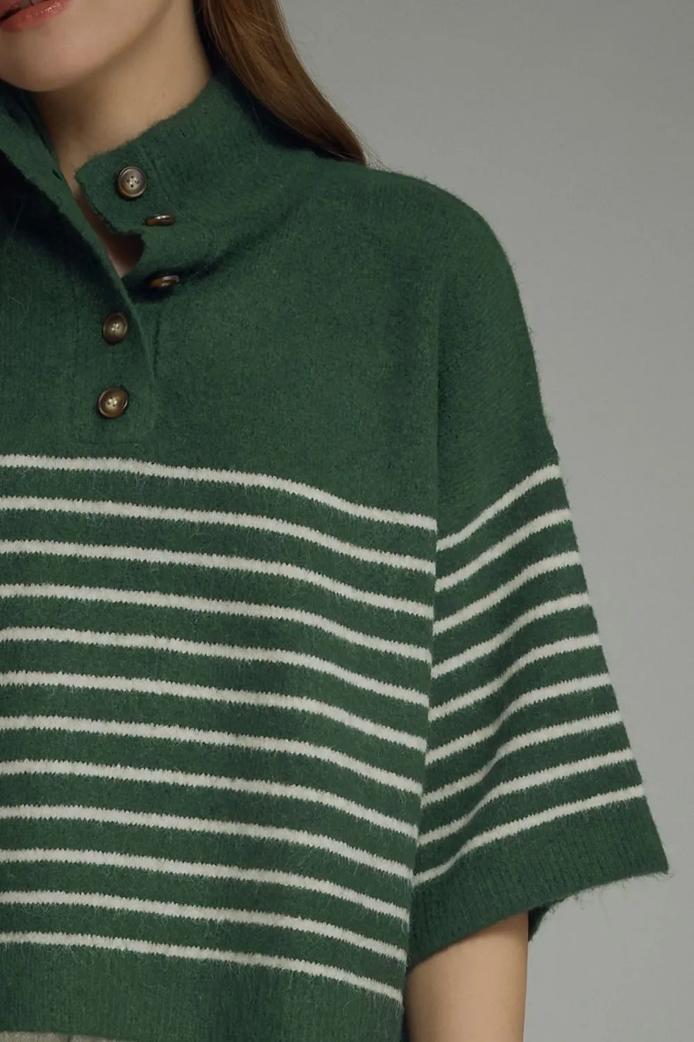 Button Detail Stripe Sweater
