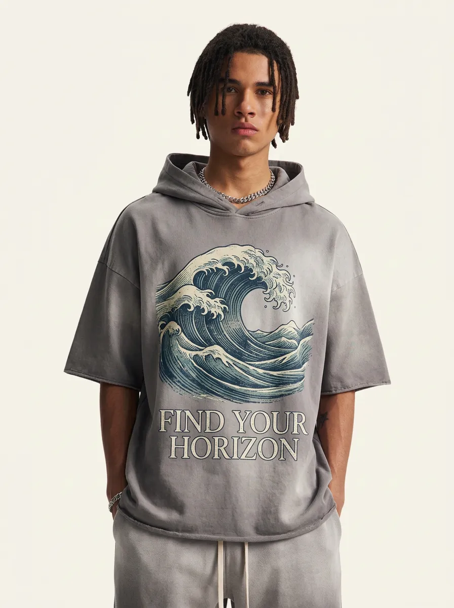 Men's Ocean Wave Find Your Horizon Printed Hooded T-shirt