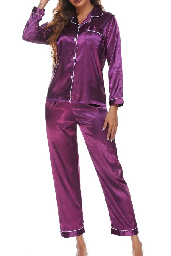 Two Piece Button Down Collared Pajama Set