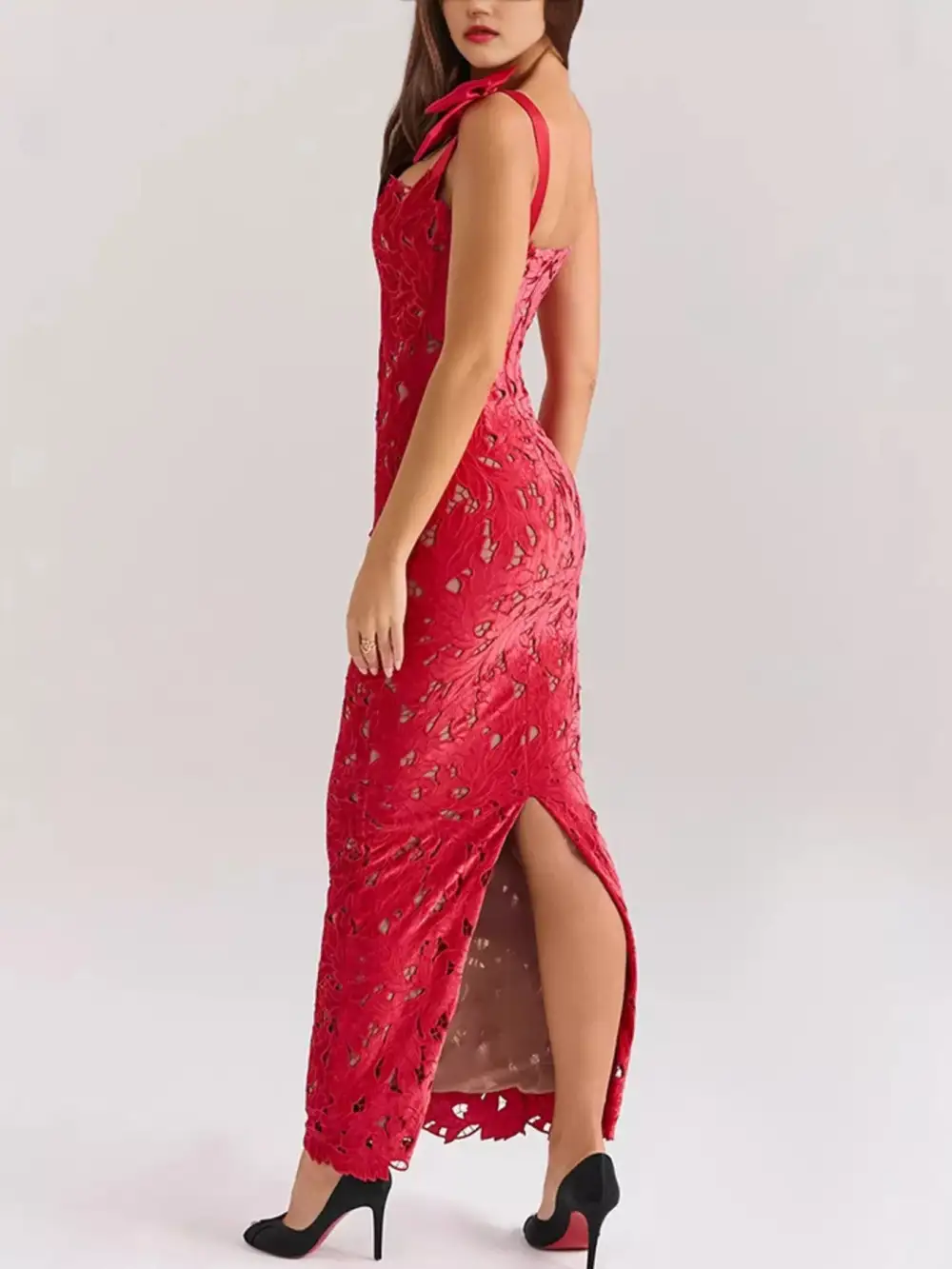 Gathered Detail Slit Maxi Dress