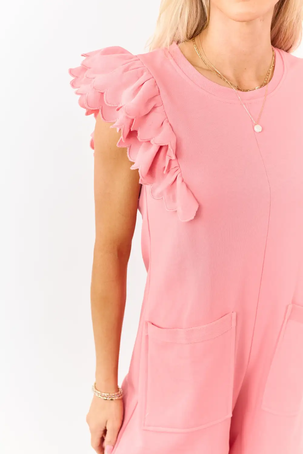 Watermelon Scalloped Trim Ruffle Sleeve Romper