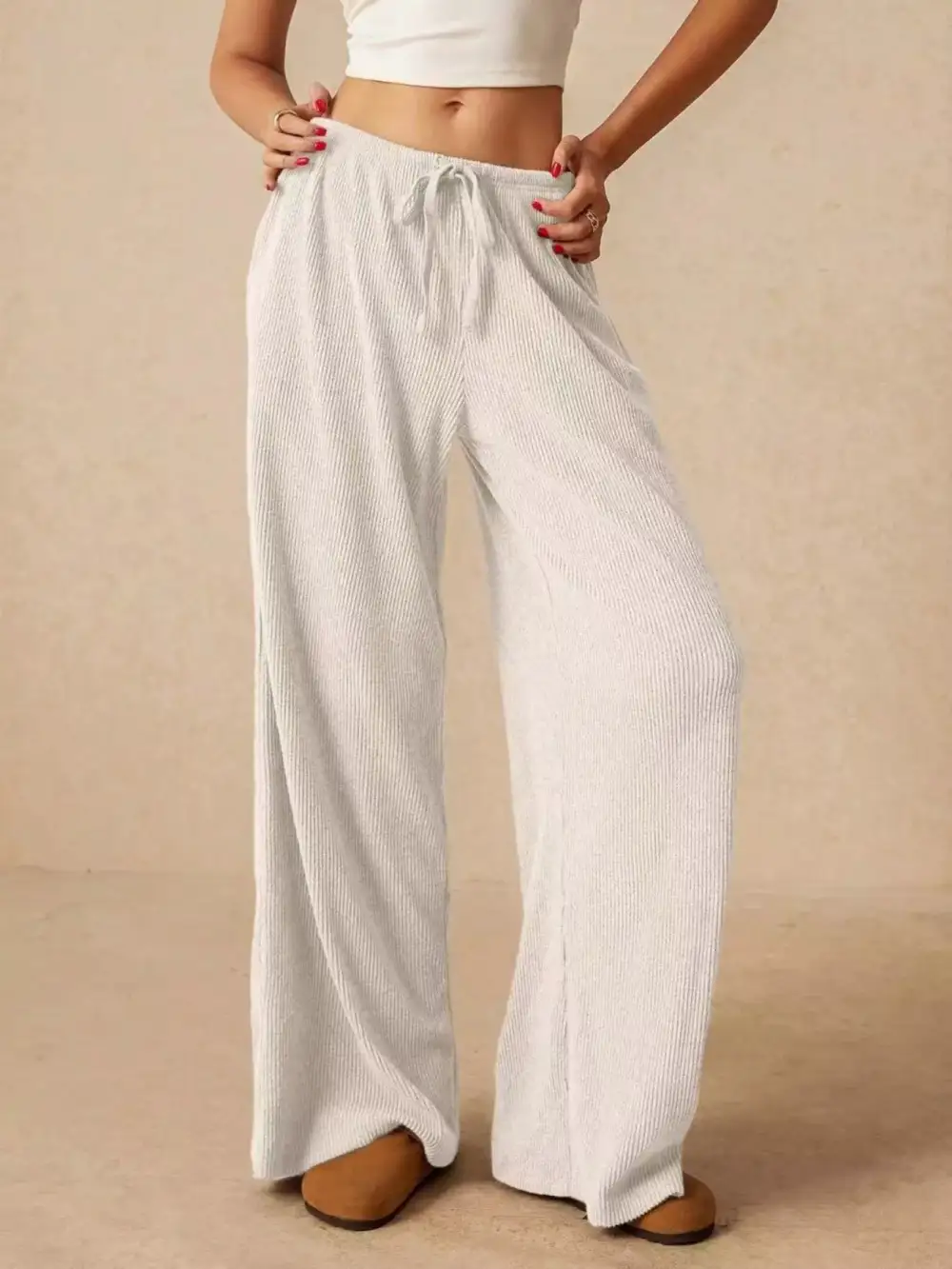 Wide Leg Drawstring Casual Everyday Pants