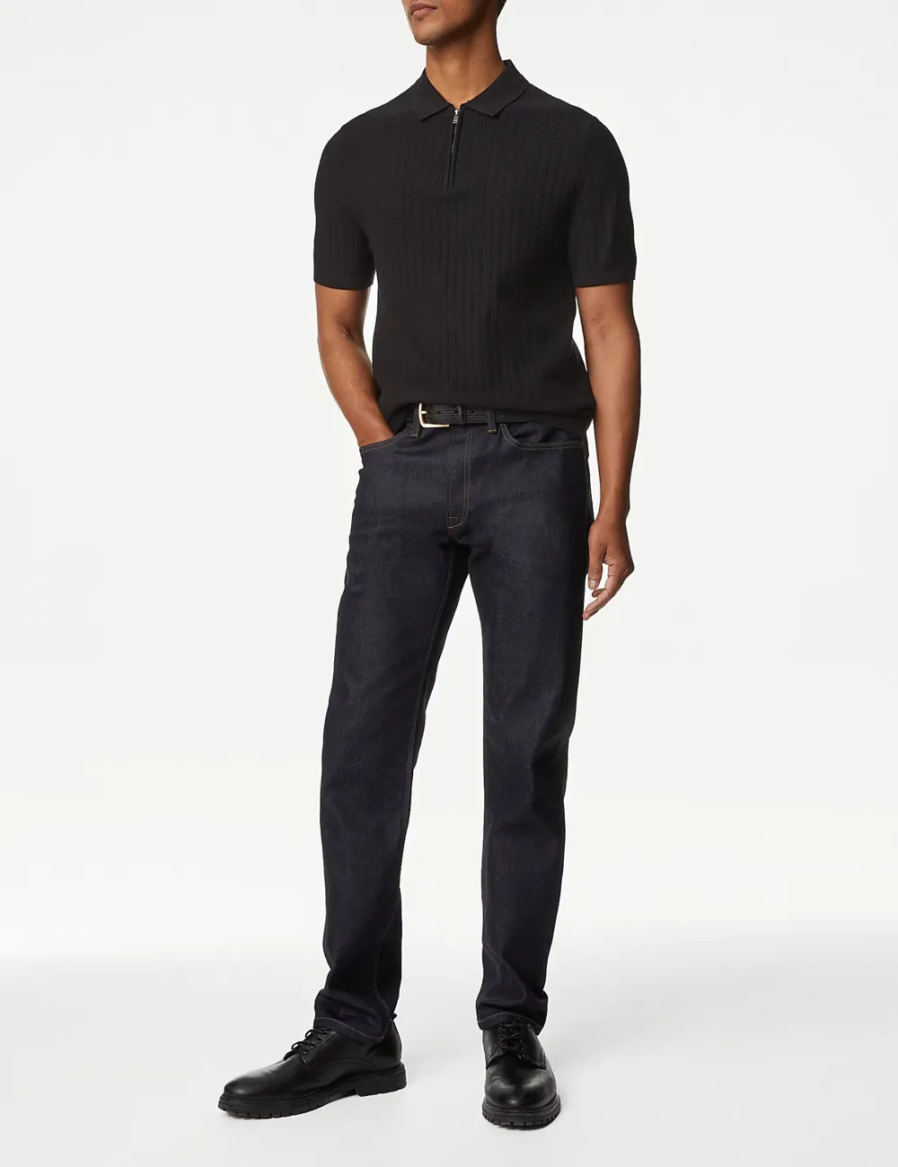 Men's Pink Textured Knit Quarter Zip Polo