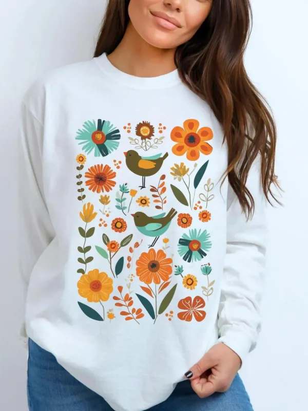 Boho Bird & Floral T-Shirt