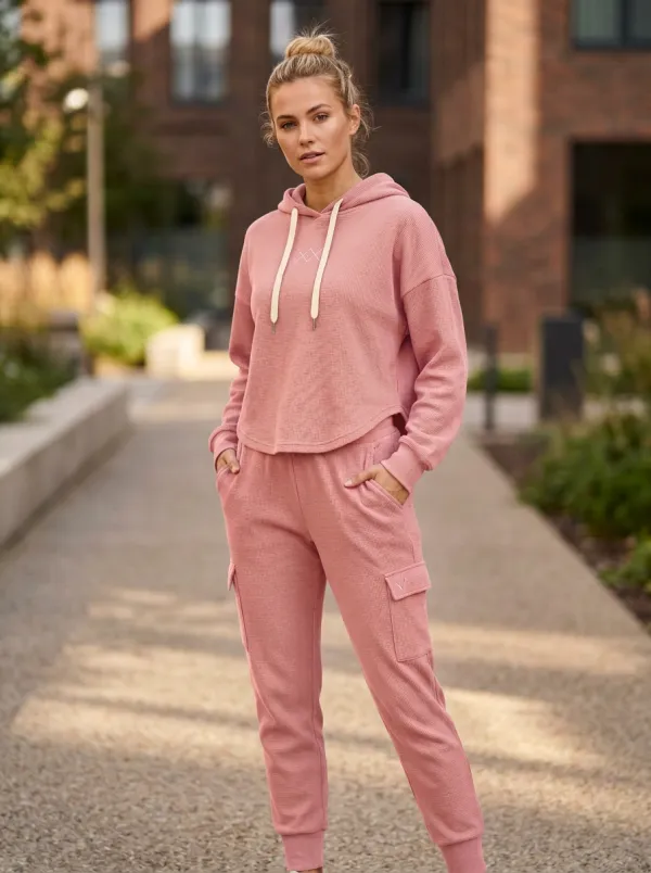 Women's Olive Waffle Knit Embroidered Logo Hooded Tracksuit
