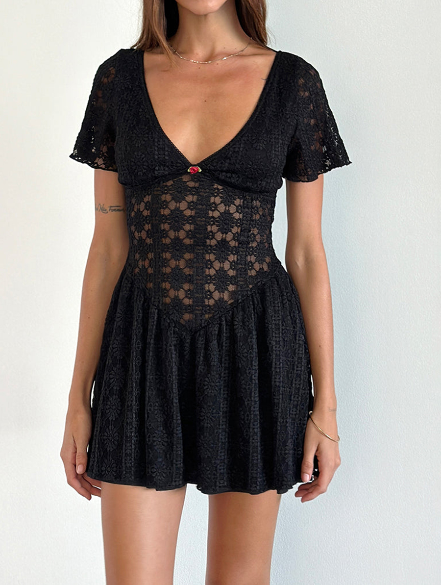 Mini Dress In Regal Lace Black