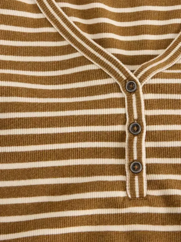 V-Neck Ribbed Striped Henley
