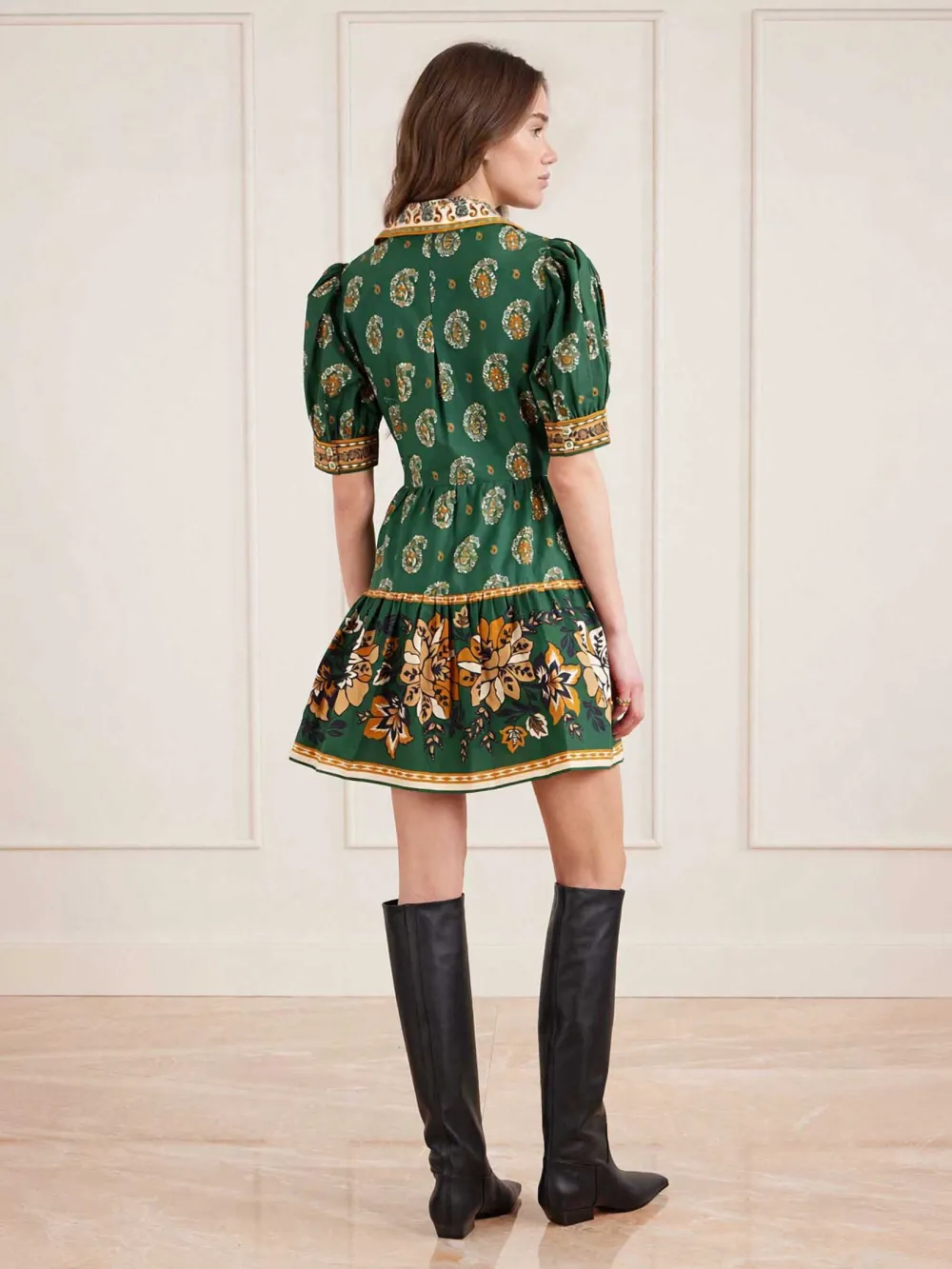 Printed Puff Sleeve Twist Front Mini Dress
