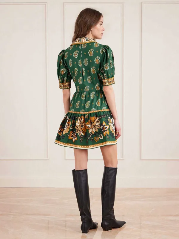 Printed Puff Sleeve Twist Front Mini Dress