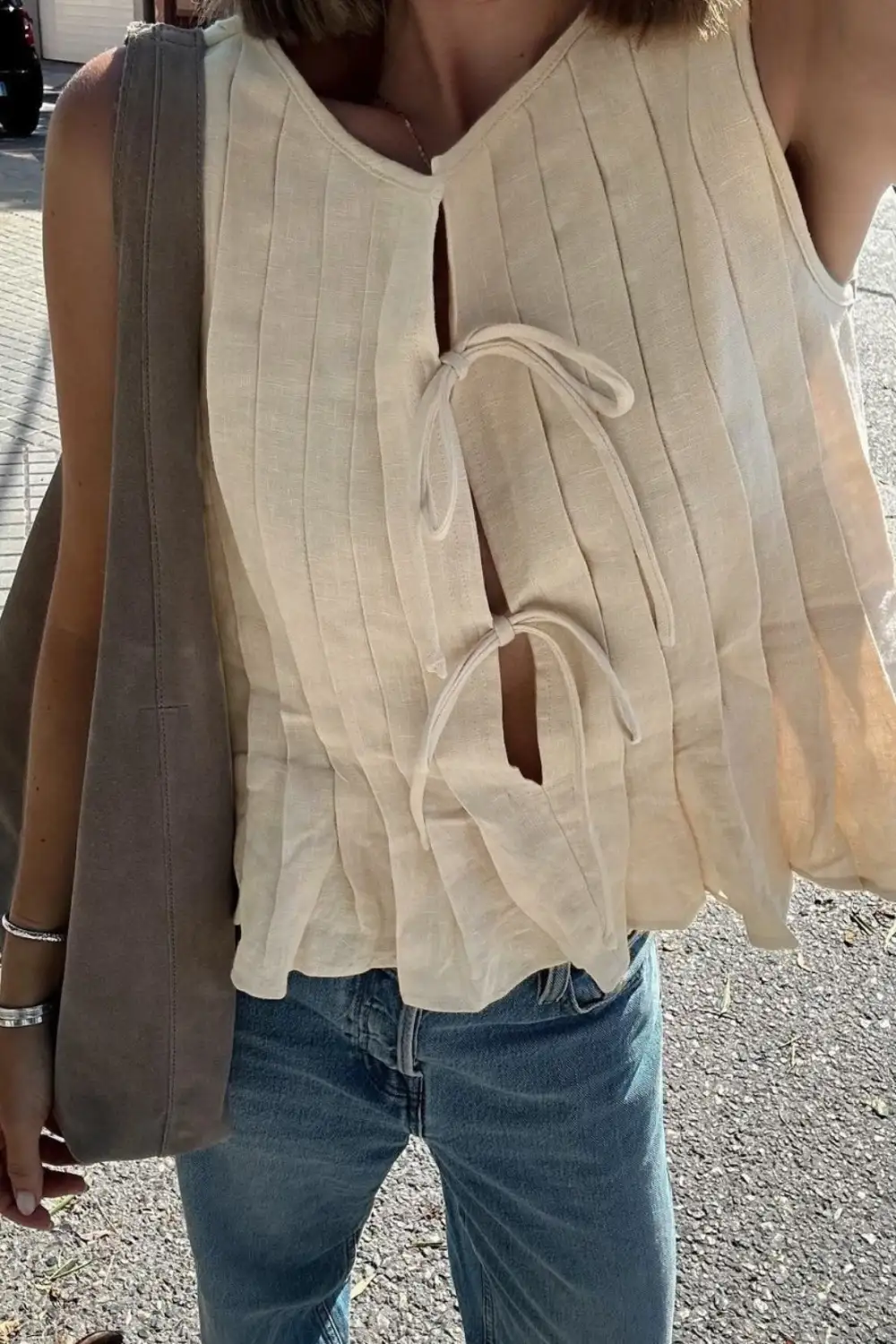 Layered Linen Blend Cotton Blend Ruffle Blouse