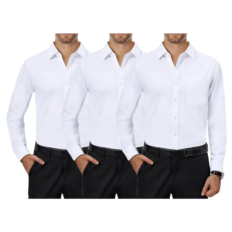 3/6-Pack Men'S Dress Shirts 4-Way Stretch Long Sleeve Collared Solid Wedding Dating Button Down Shirts Casual Breathable Outfits Menswear