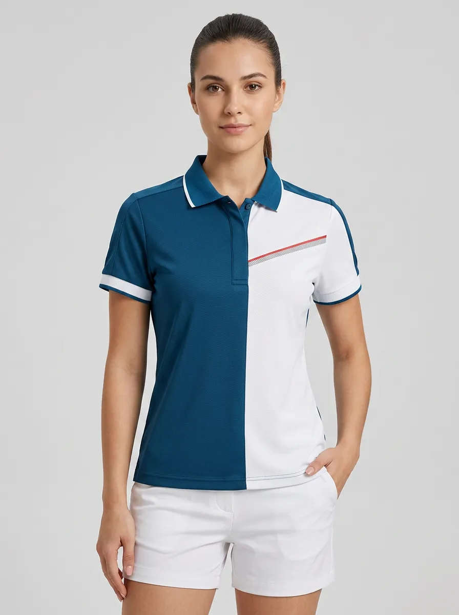 Women's Sporty Casual Colorblock Striped Printed Polo Shirt
