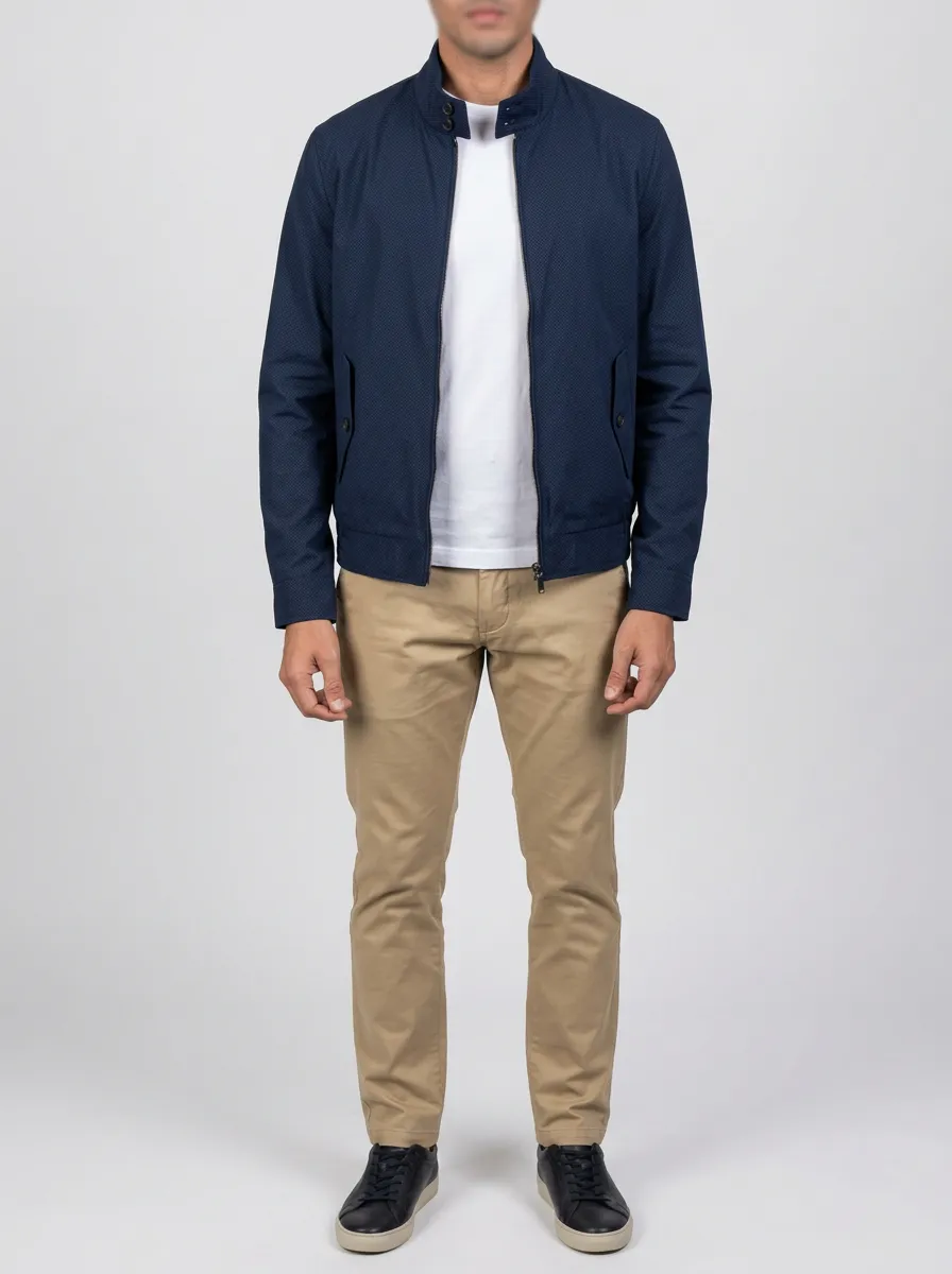 Textured Zip Bomber Collar Jacket