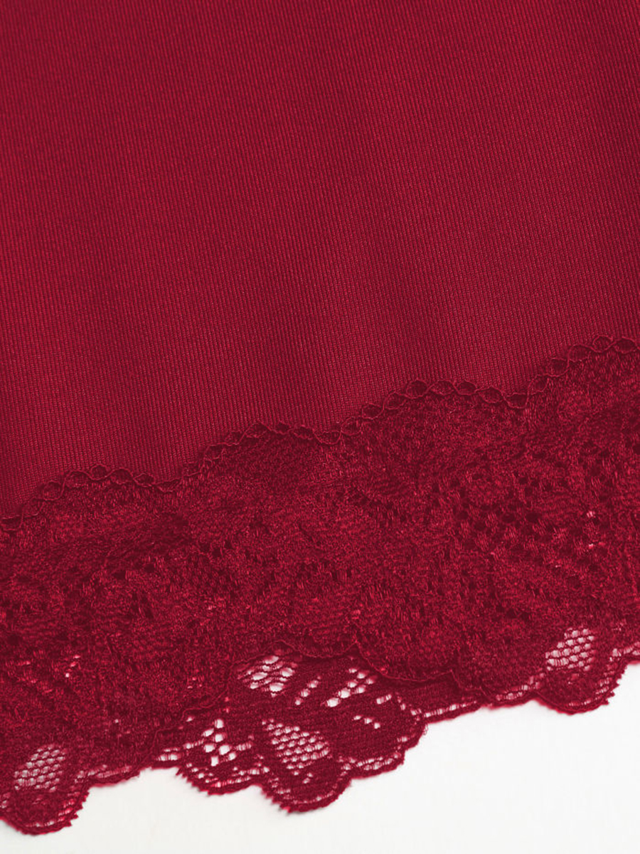 Lace Hem Satin V-Neck Midi Dress