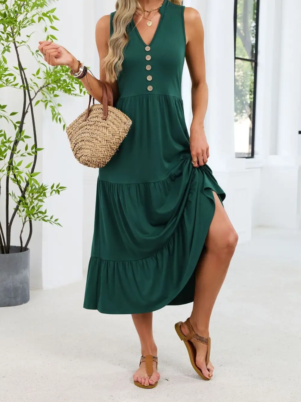 Tiered Sleeveless Midi Dress