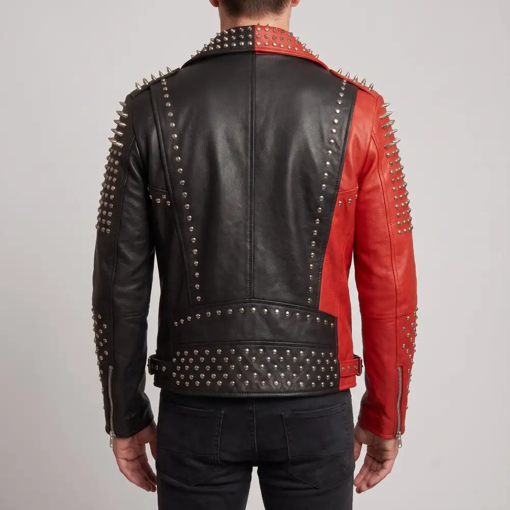 Vintage Inspired Leather Biker Motorcycle Studded Jacket
