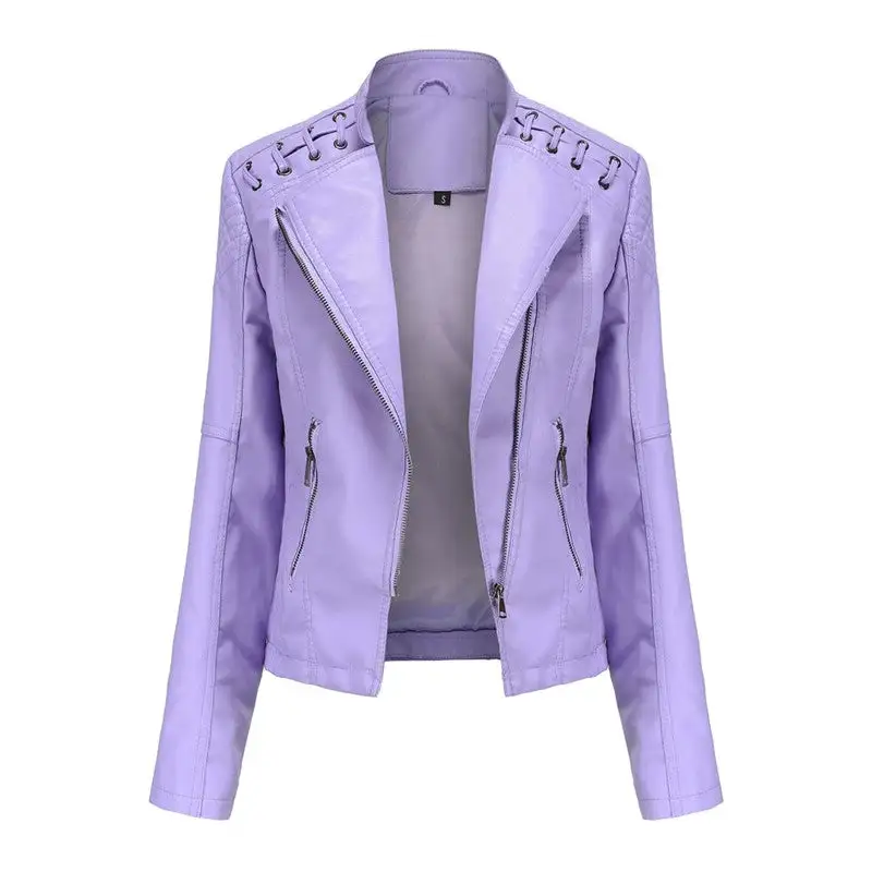 Lapel Faux-Leather Leather Casual Outerwear Jacket