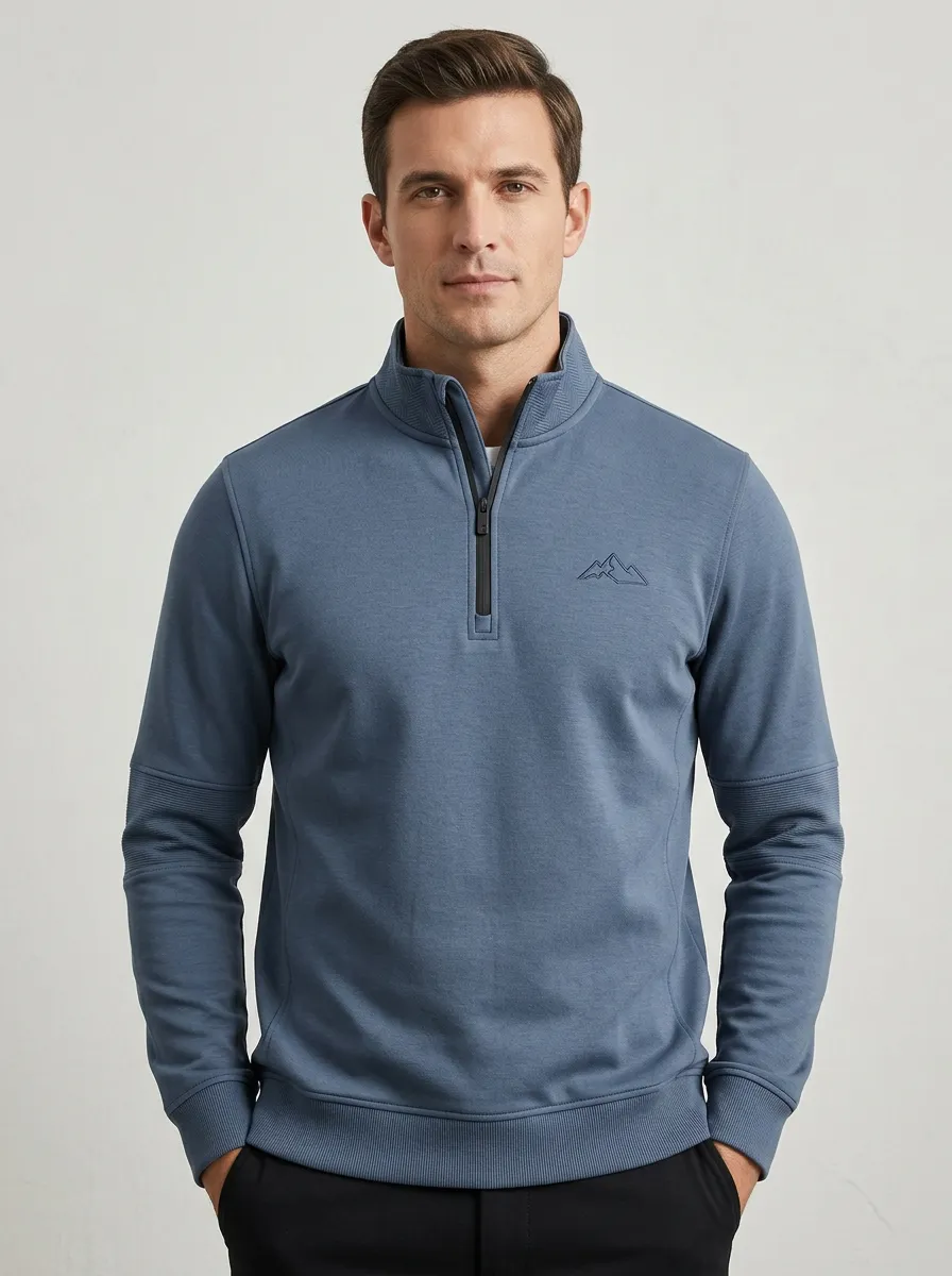 Refined Mountain Graphic Hiking-Inspired Style Men's Half Zip Long Sleeve Pullover