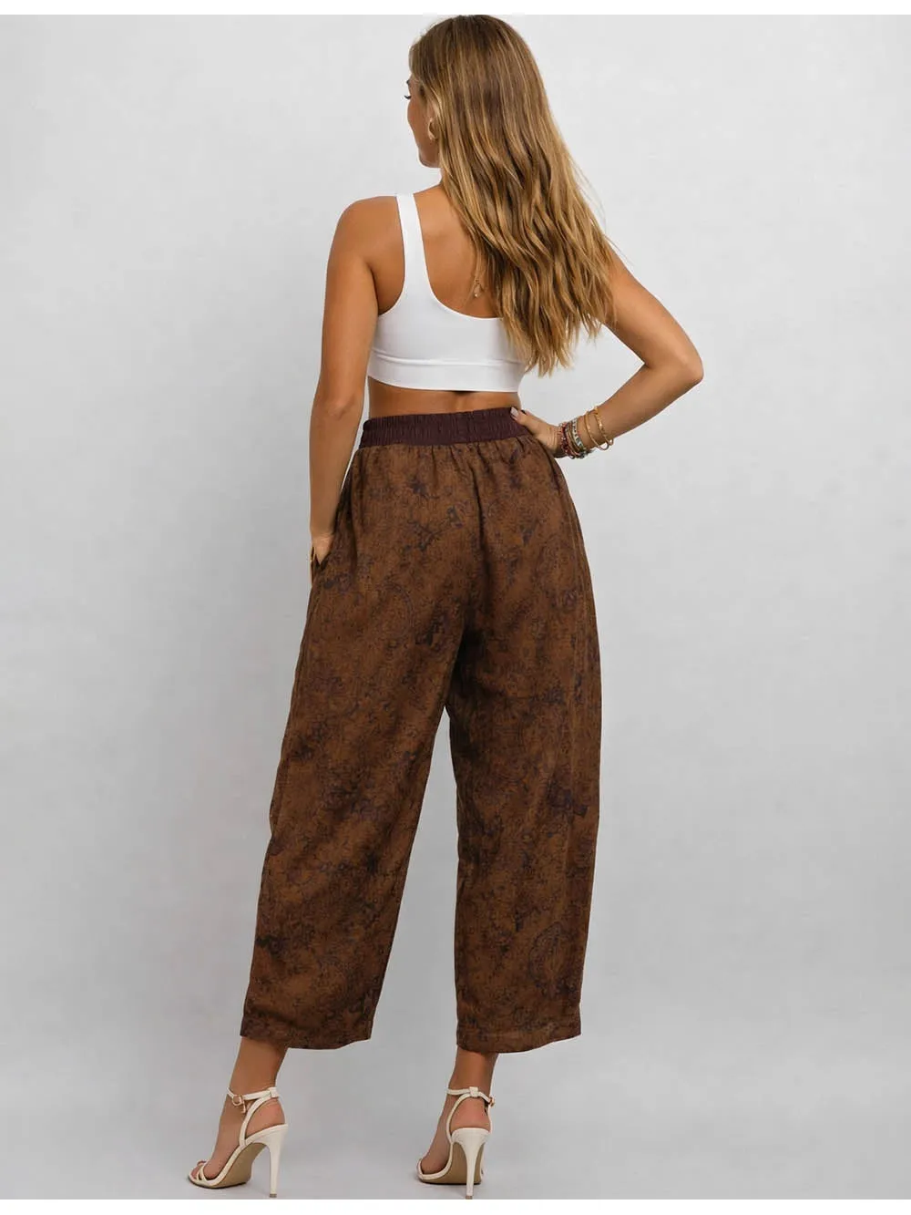 Boho Abstract Elastic Waist Barrel Leg Pants