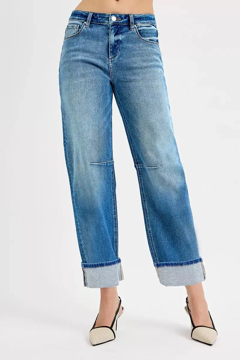 Easy Barrel Leg Cuffed Denim Jeans