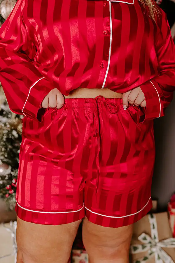 Satin Pajama Shorts In Crimson Curves