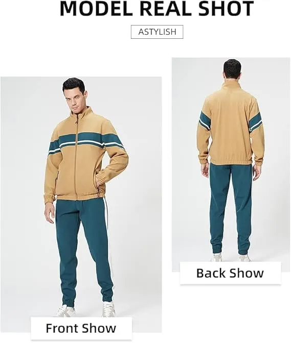 Leading The Better Life Men'S Sweat Suit 2 Piece Outfit Casual Contrast Sports Jogging Tracksuits Set