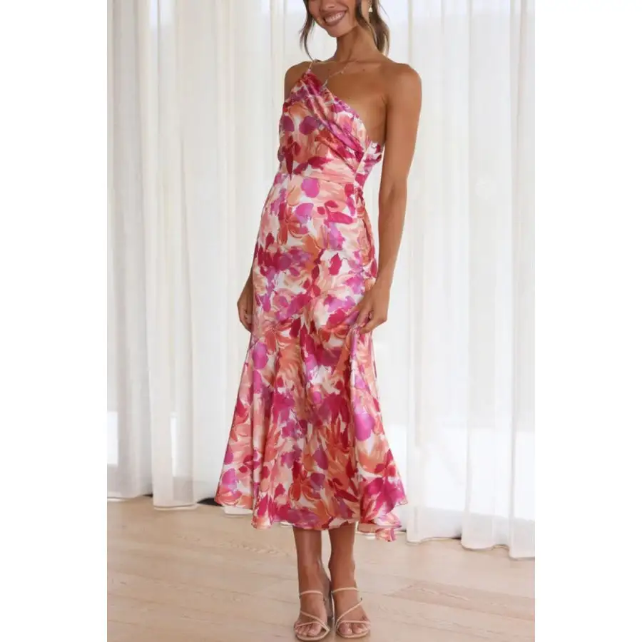 Ruched Ruched Single Shoulder Midi Dress