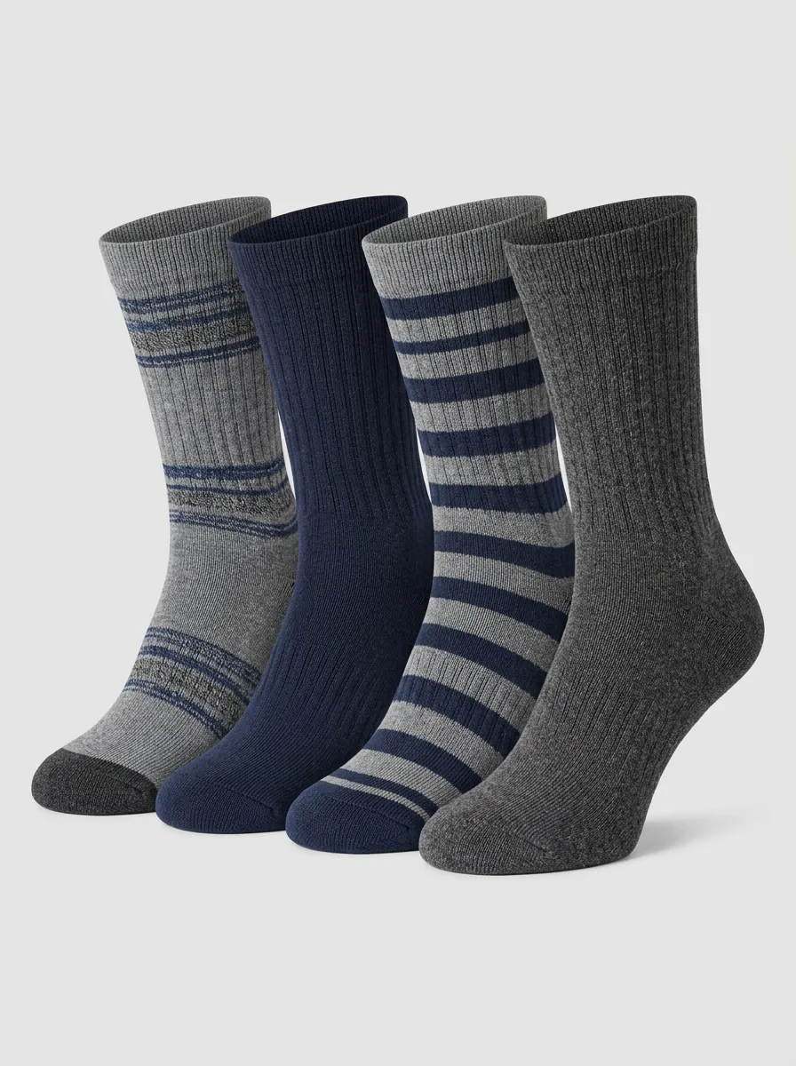 Versatile Striped Crew Finish Men's Four Pair Socks