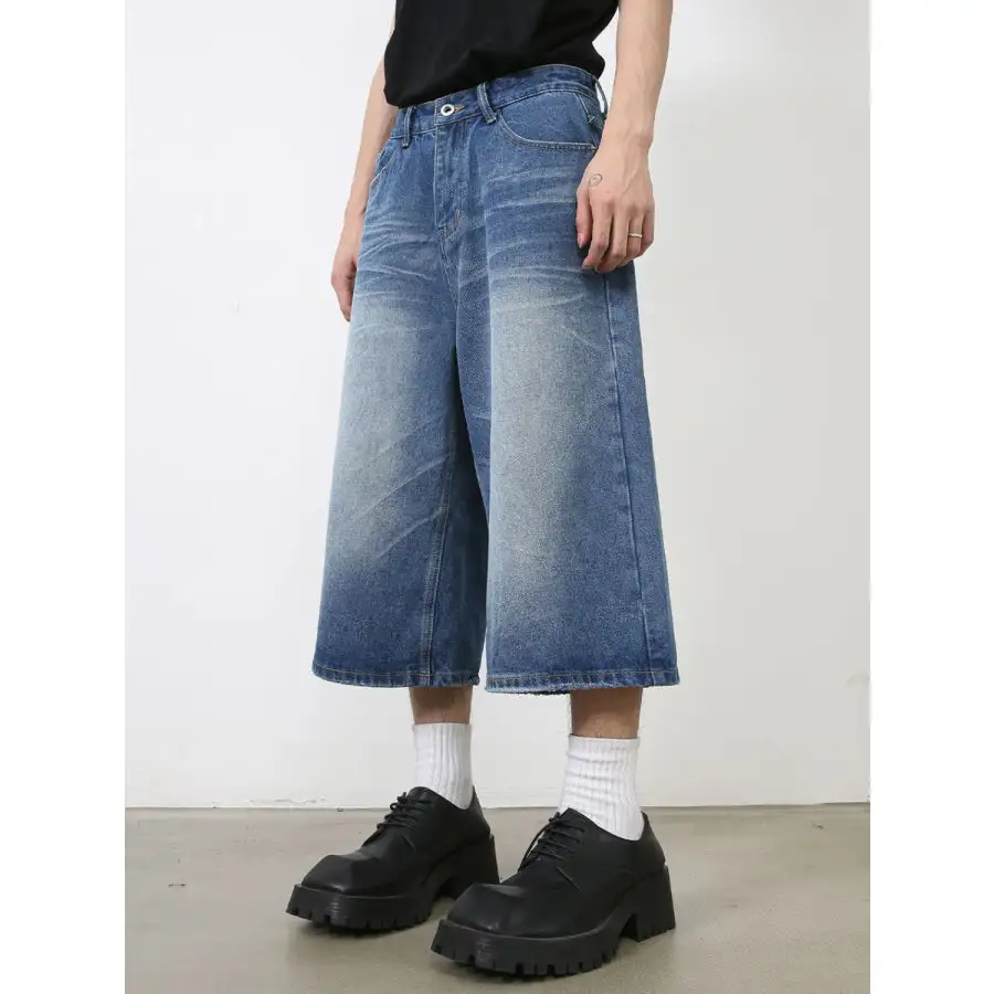 Men's Washed Denim Shorts with Pockets