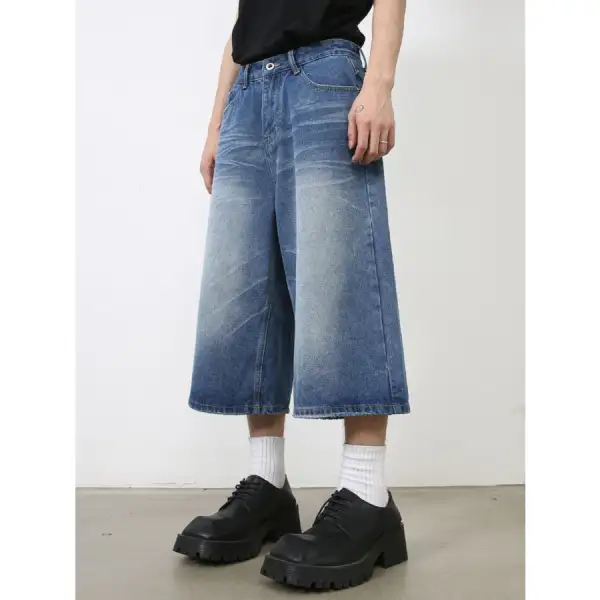 Men's Washed Denim Shorts with Pockets