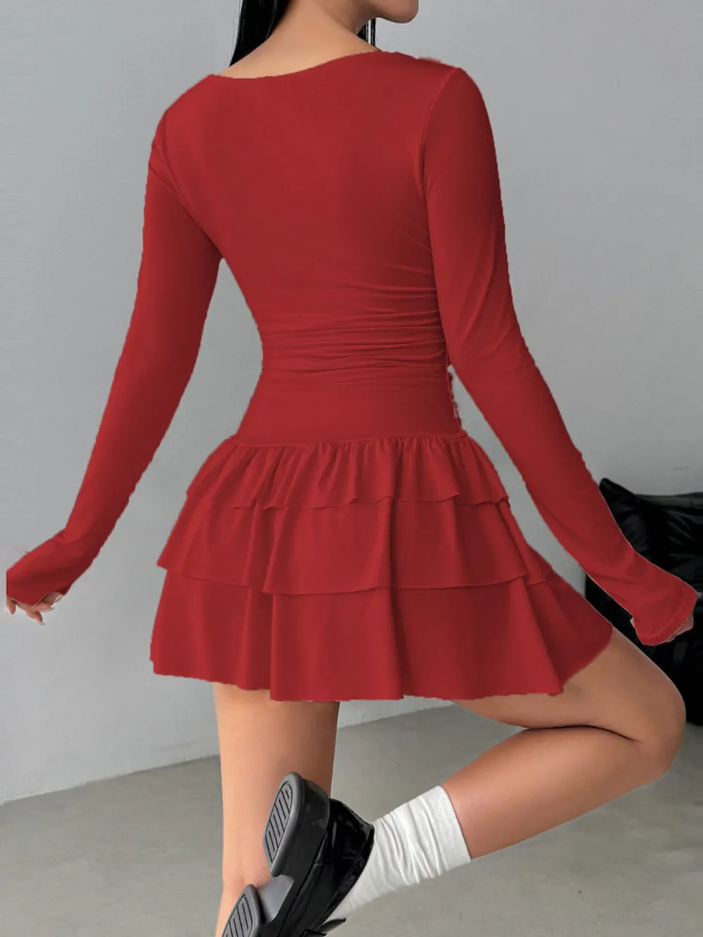 Ruffle Long Sleeve Mini Dress