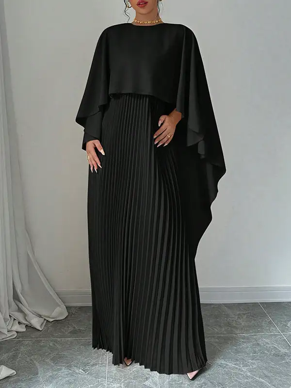 Versatile High Low Pleated Cape Maxi Dress