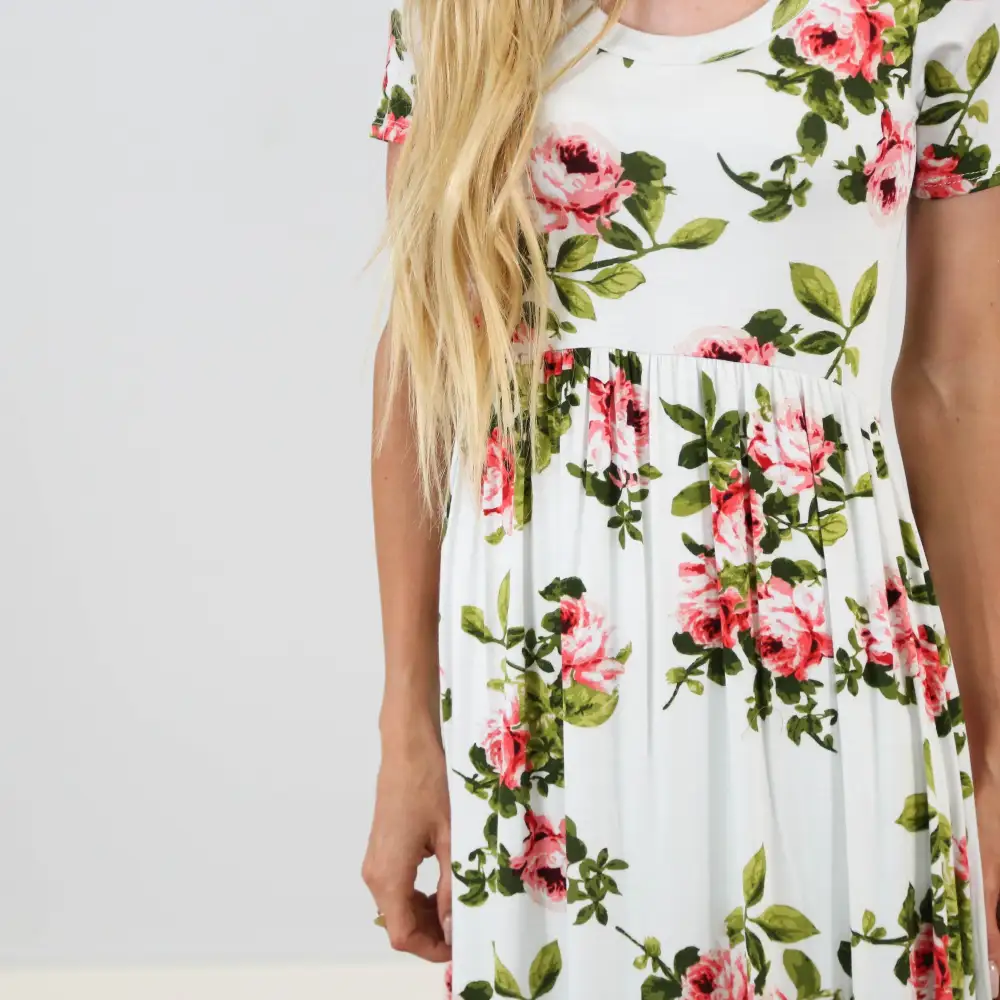 Plus Size Ivory Crew Neck Floral Dress