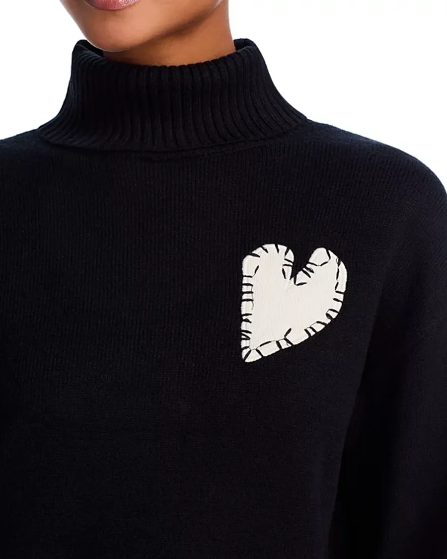 Cropped Turtleneck Heart Patch Sweater