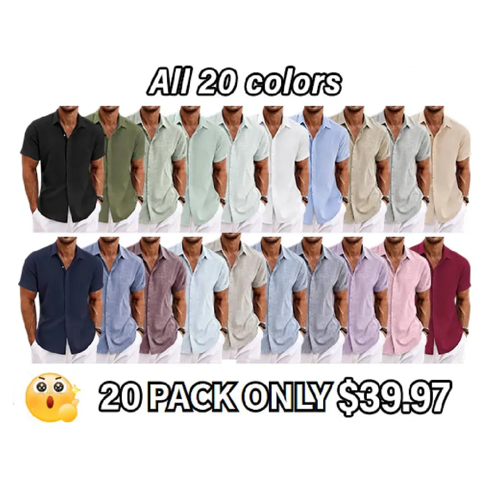 Men's Linen Shirts Short Sleeve Casual Shirts Button Down Shirt for Men Beach Summer Wedding Shirt
