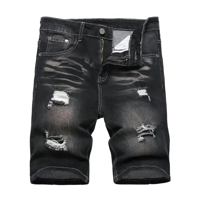 Men’s Ripped Denim Shorts – Stretch – Distressed Street Style