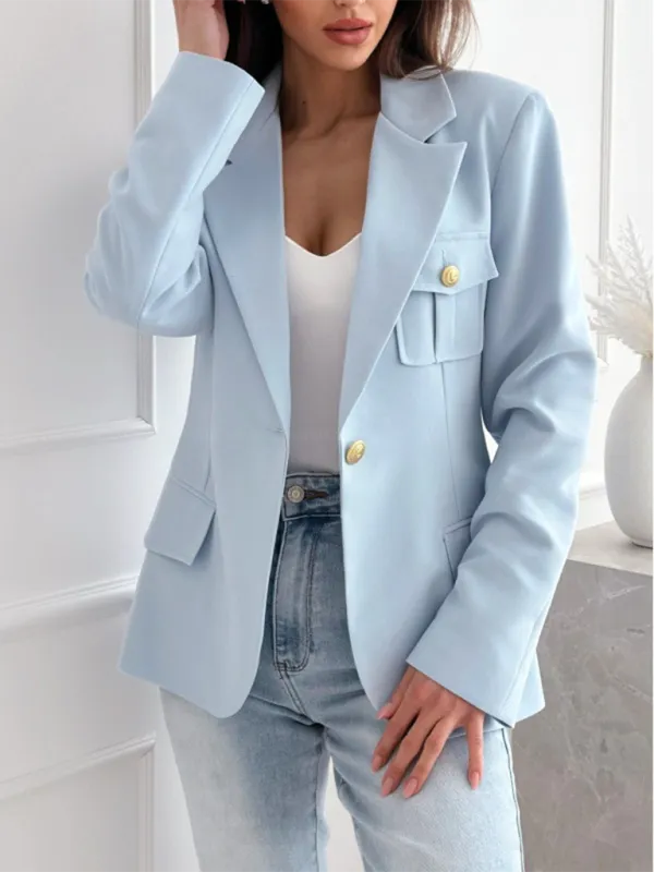 Double-Breasted Lapel-Collar Plaid Blazer