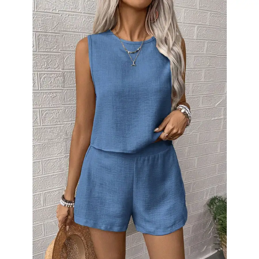 Round Neck Sleeveless Top and Shorts Set