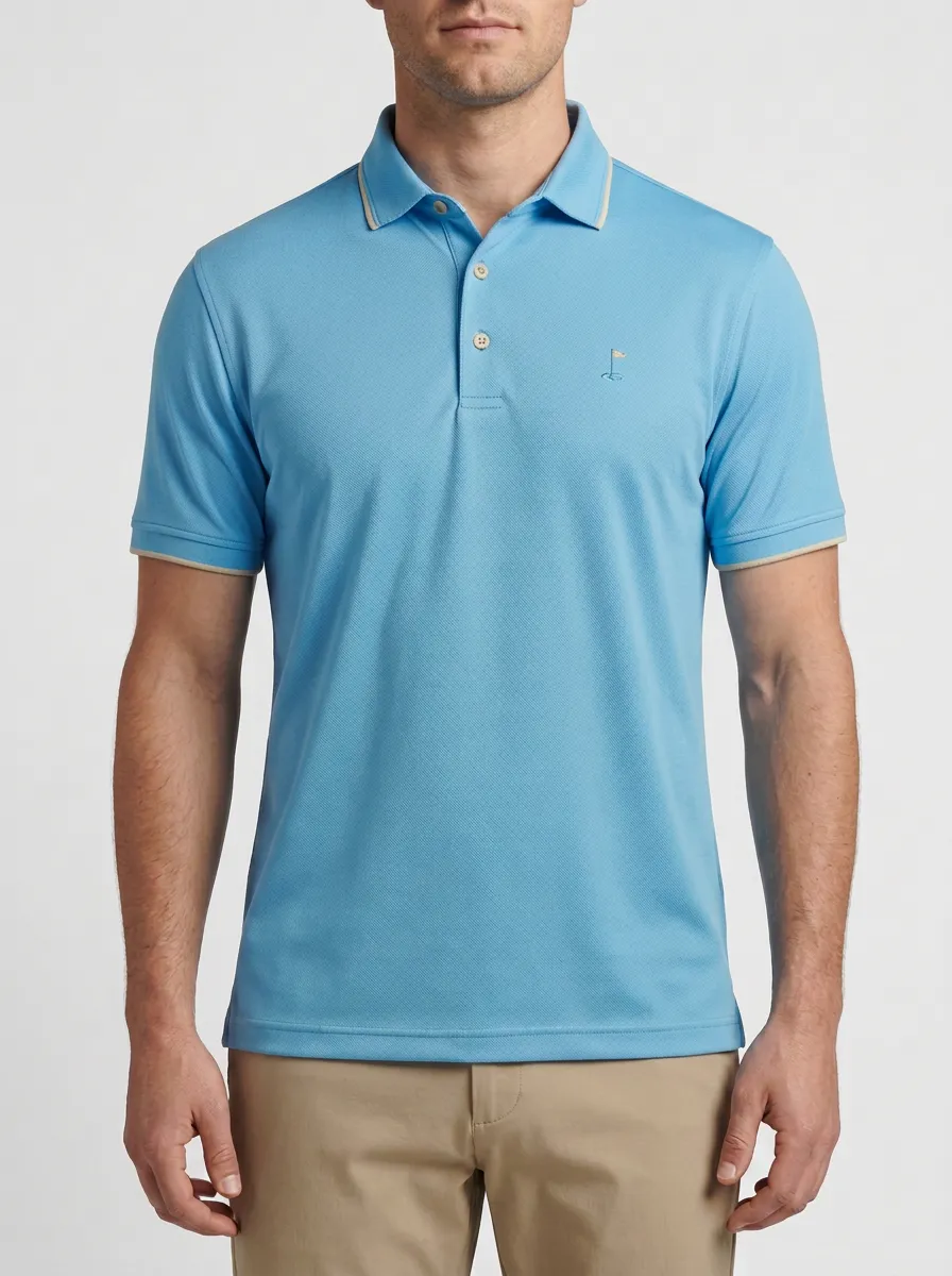 Clean Flag-Motif Embroidered Golf Polo Shirt