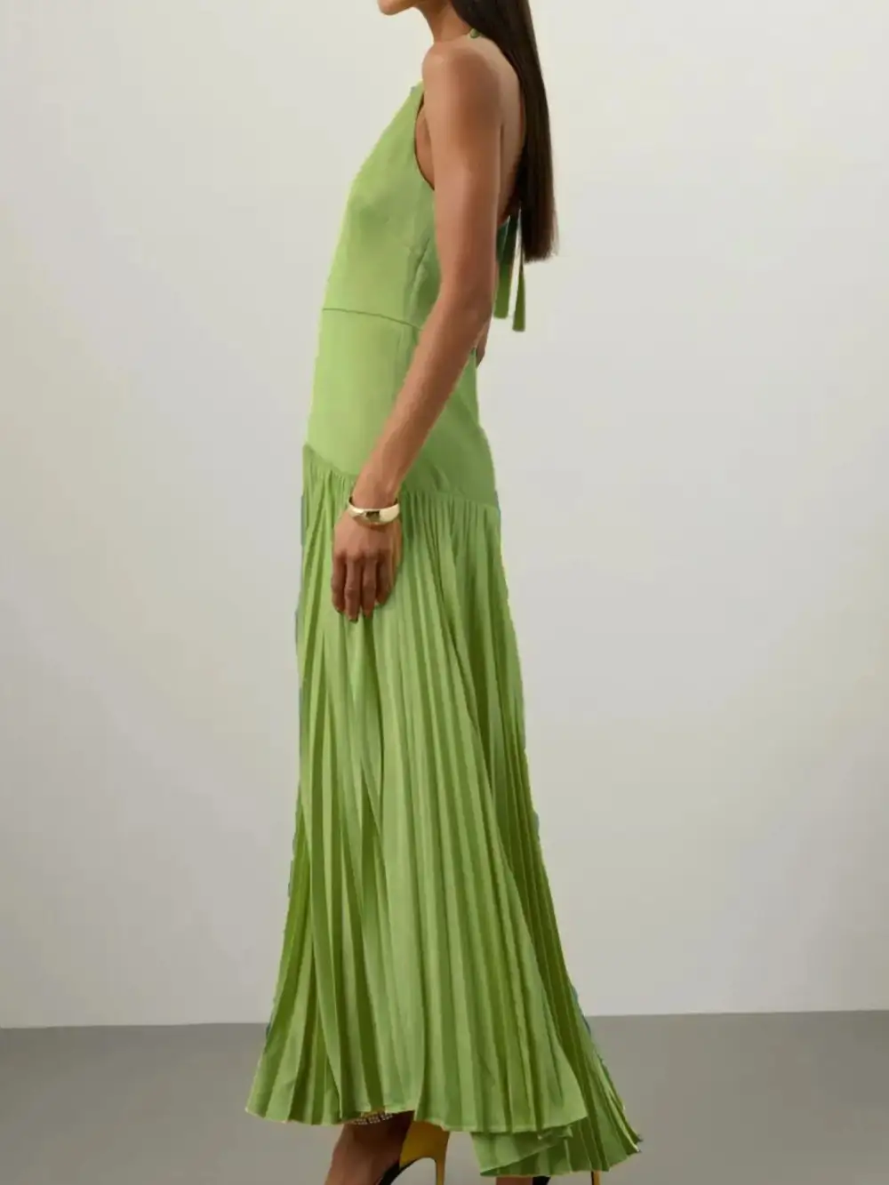 Pleated Halter Cotton Maxi Dress