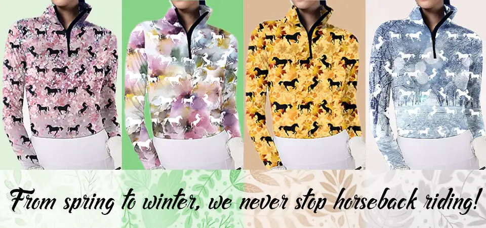 Spring, Summer, Autumn and Winter Women's Equestrian Style Maple Leaf Horse Print Long Sleeve Casual Shirt