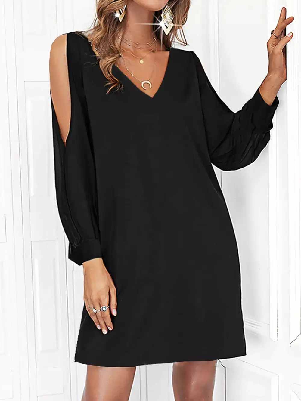 Clean Line V Neck Mini Dress