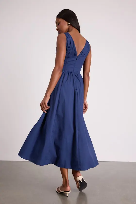 Lettie Ivory Multi Floral Poplin Plunge Neck Midi Dress