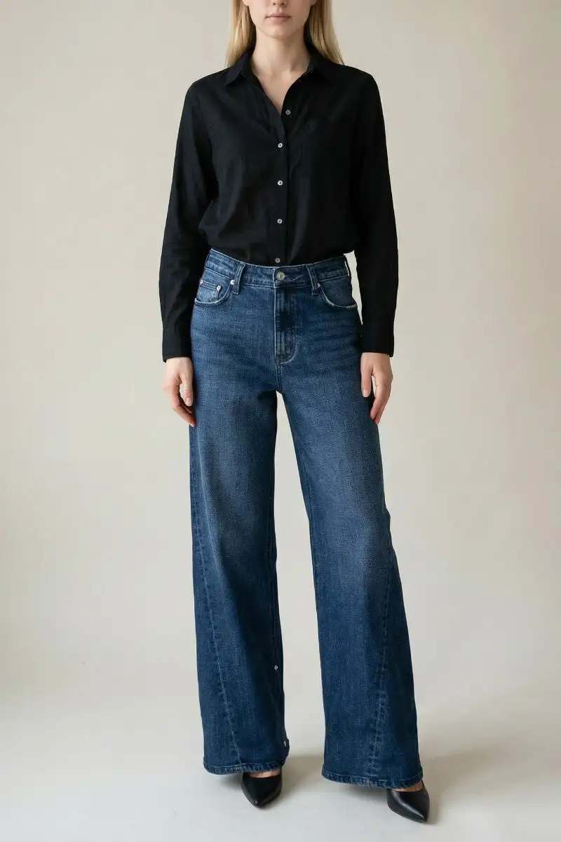 High Rise Wide Leg Straight Leg Denim Jeans