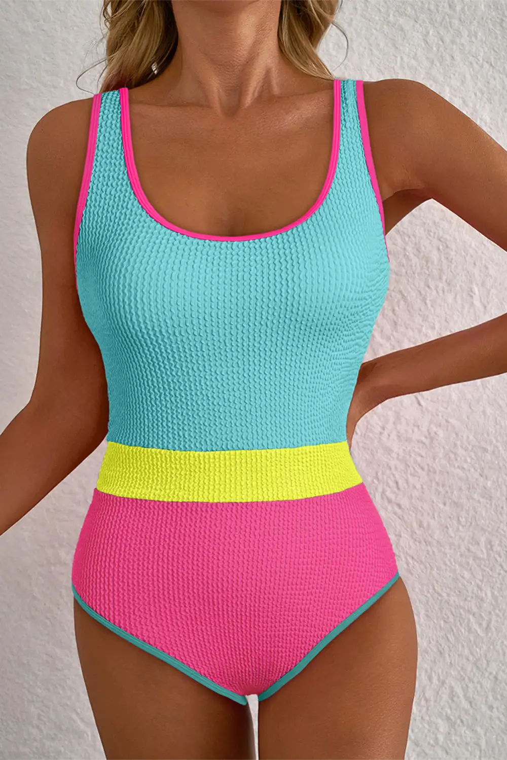 Iceland Textured Blocked Pattern One Piece Swimsuit
