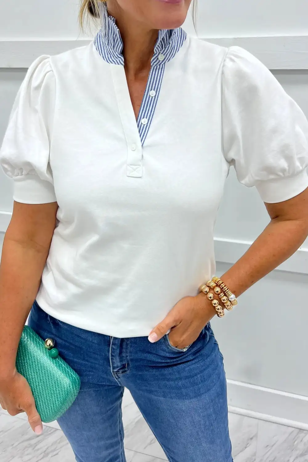 Striped Frilled Collared Blouse