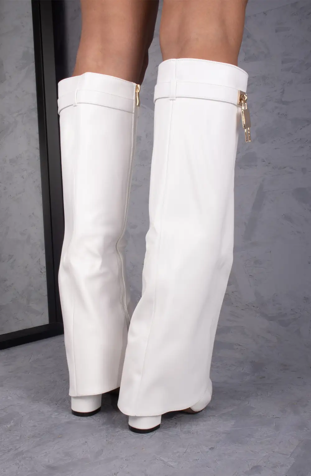 Western Fold-Over Buckle Detail Faux Leather Knee High Boots