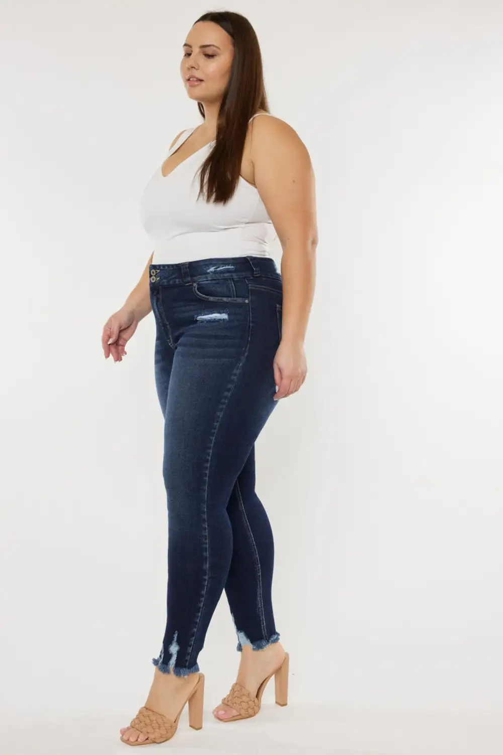 Tailored High Waist Raw Hem Denim Jeans