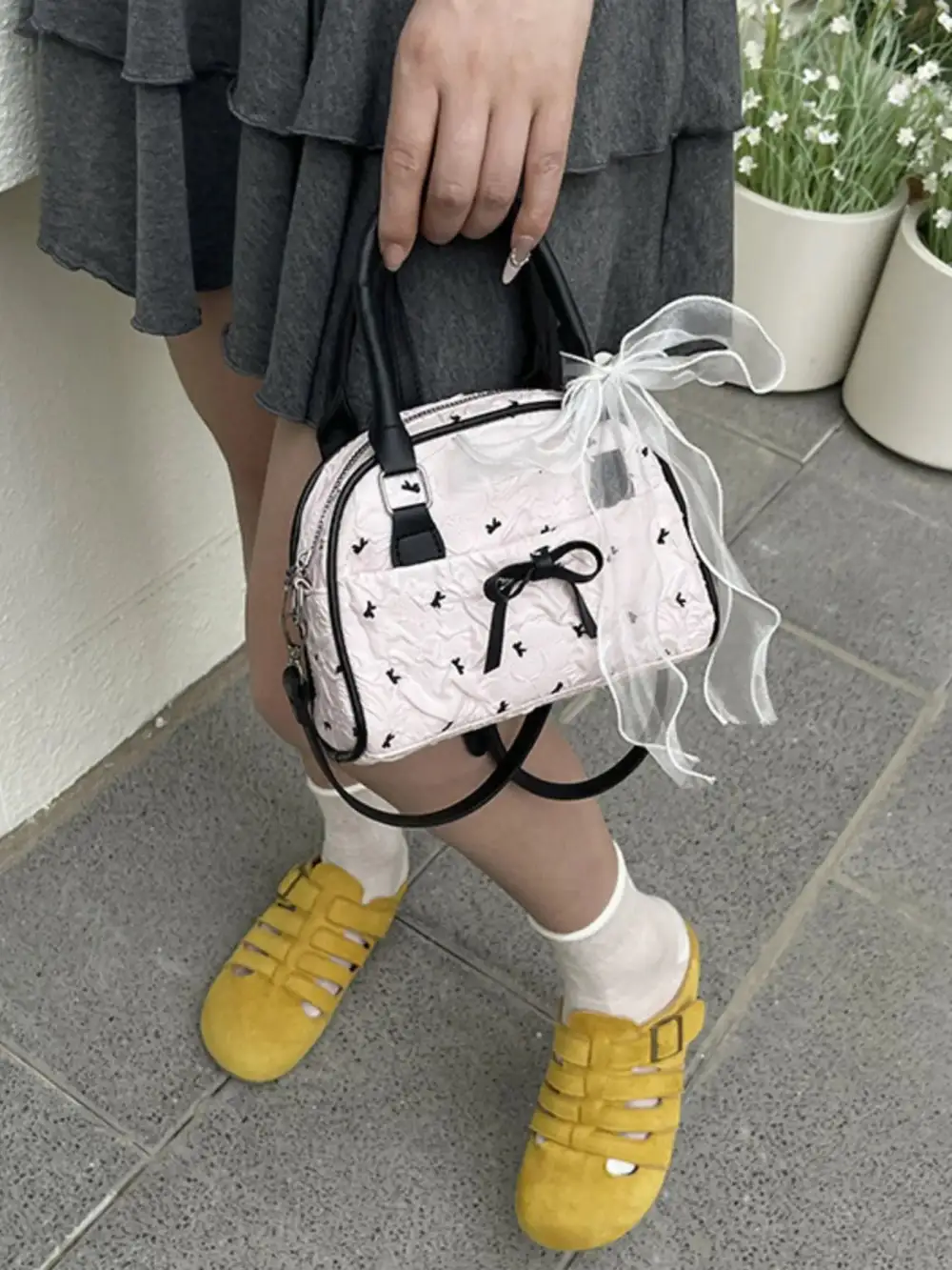 Everyday Bow Accent Ruched Crossbody Bag