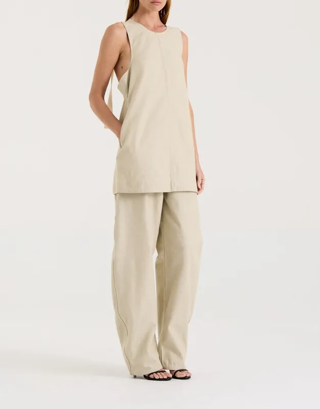 Light Khaki Canvas A-Line Mini Dress